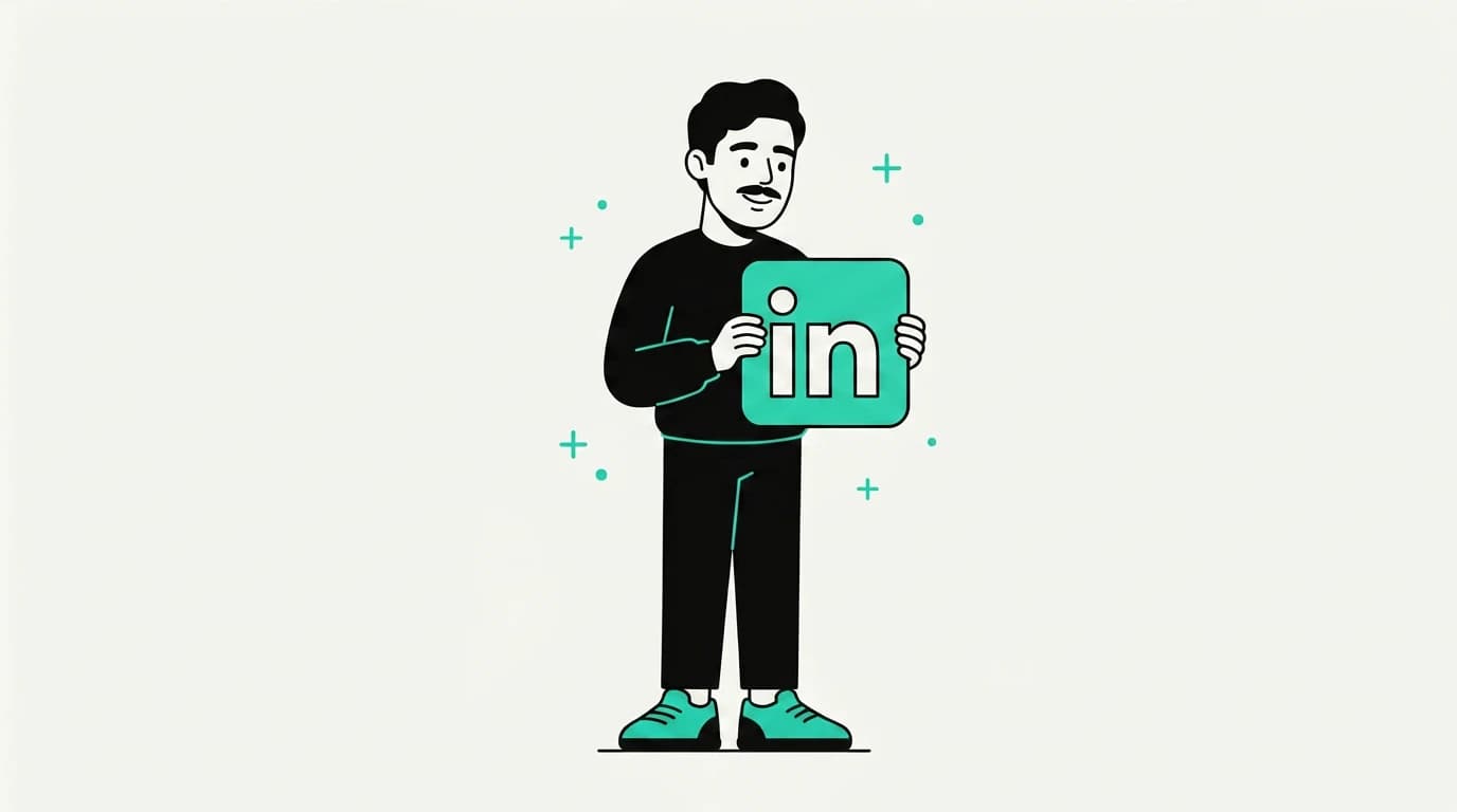 illustration of a person holding a linkedin logo